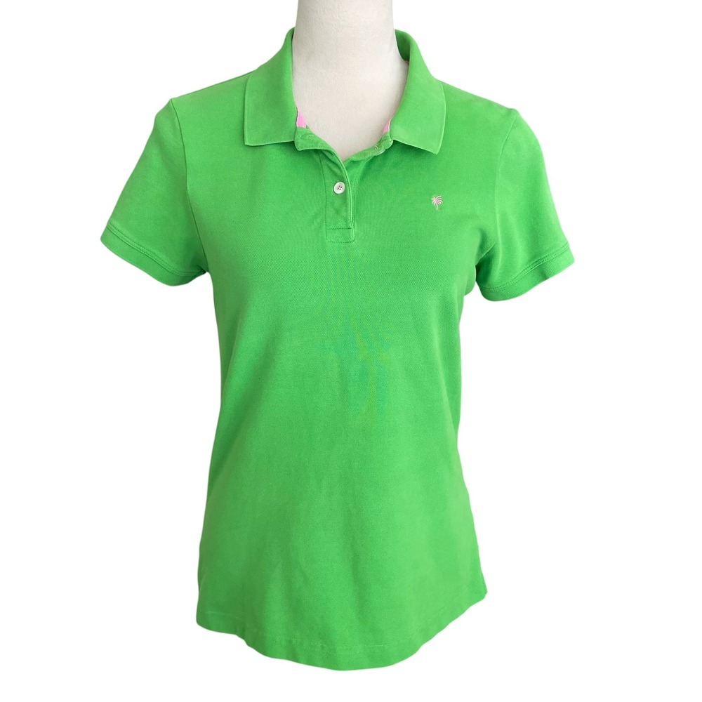 Lilly Pulitzer Womens Pima Cotton Polo Shirt Kelly Green‎ Palm Tree Size L